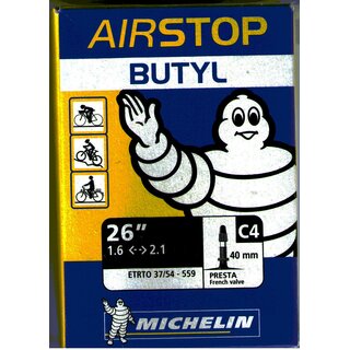 Michelin MTB Schlauch Airstop Butyl, C4 26x1.5- 2.1,  SCLAVERAND-Ventil