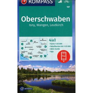 KOMPASS Wanderkarte Oberschwaben - Isny - Wangen - Leutkirch - WK 187