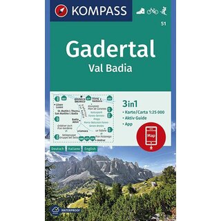 KOMPASS Wanderkarte Gadertal - Val Badia - WK 51