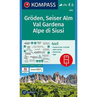 KOMPASS Wanderkarte Groeden, Seiser Alm, Val Gardena Alpe di Siusi - WK 076