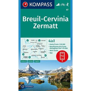 KOMPASS Wanderkarte Zermatt - Breuil - Cervinia  - WK 87