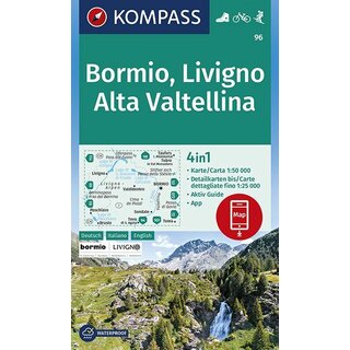 KOMPASS Wanderkarte Bormio, Livigno Alta Valtellina WK 96